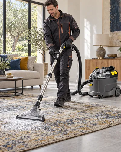 Nettoyage d’un tapis avec un embout d’extraction