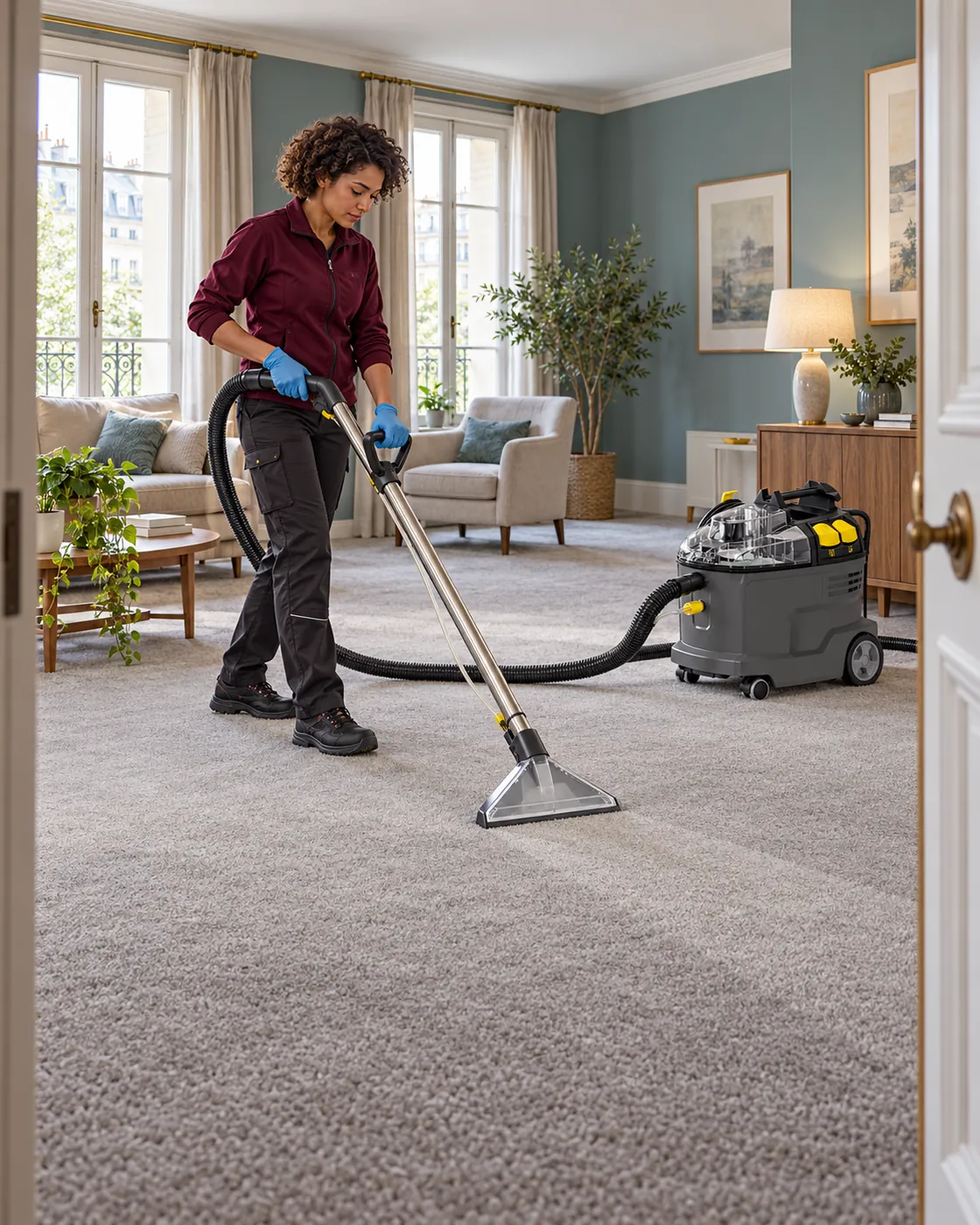 Nettoyage d’une moquette par injection-extraction avec un appareil professionnel