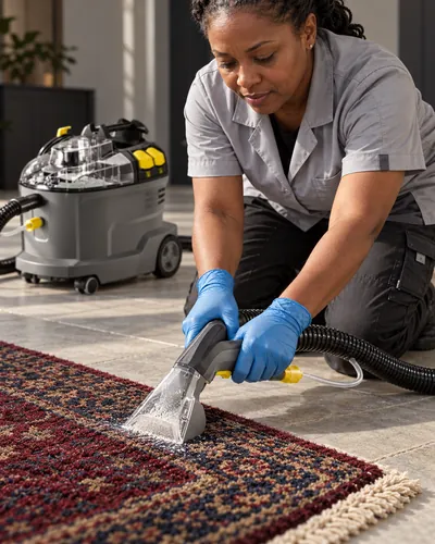 Traitement du bord d’un tapis avec une buse textile